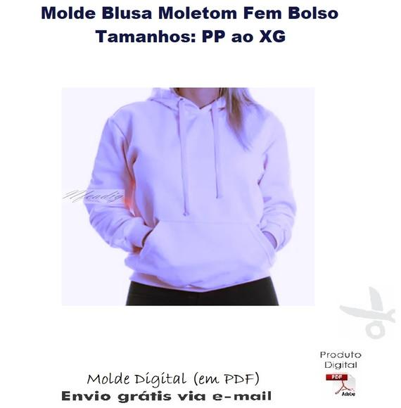 Molde Blusa Moletom Fem Com Bolso E Capuz #349