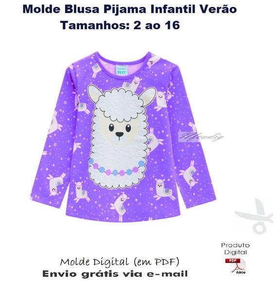 Molde Blusa Pijama Infantil Verão #356
