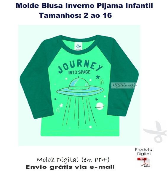 Molde Blusa Raglan Inverno Pijama Infantil #357