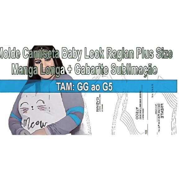 Molde Camiseta Baby Look Raglan Plus Size Manga Longa