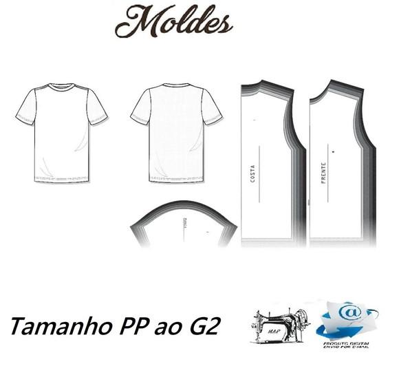 Molde Camiseta Masc Trad Pp ao G2 em pdf e Corel Por Email