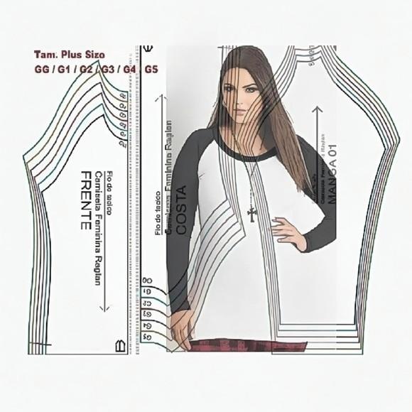 Molde Camiseta Raglan Manga Longa Feminina Plus Size