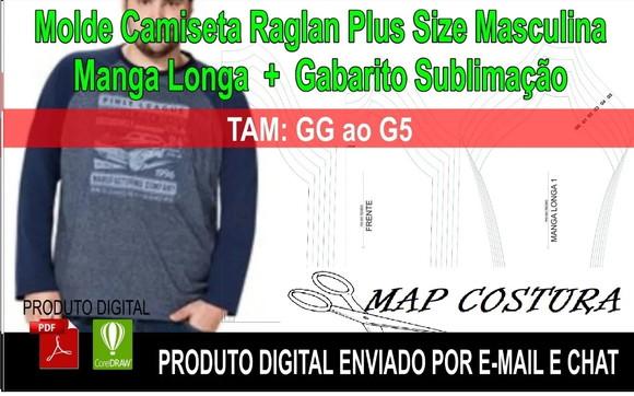 Molde Camiseta Raglan Masculina Plus Size Manga Longa