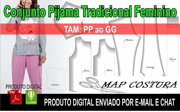 Molde Cojunto Pijama Tradicional Feminino