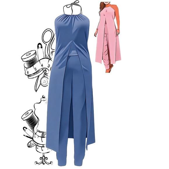 Molde Conjunto Elegante Blusa-vestido + Calça P ao Xxg #448