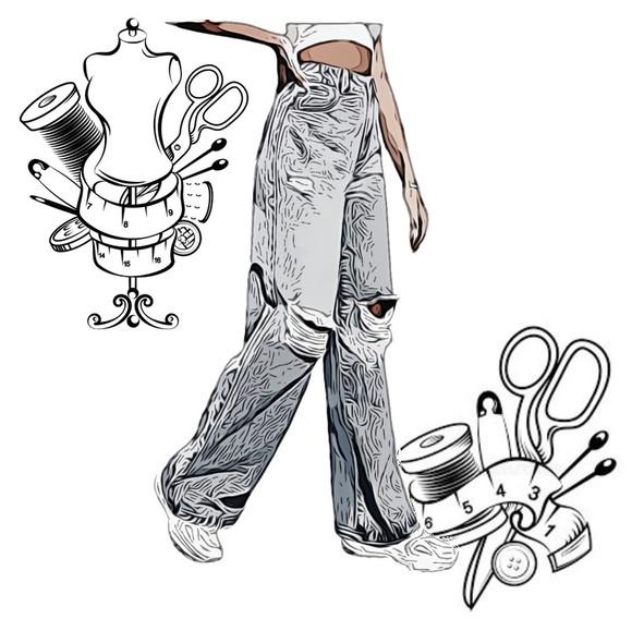 Molde Costura de Calça Jeans Fem Wide Leg 34 ao 44 #235