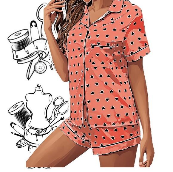Molde Costura de Pijama Americano Fem Curto Pp ao Xg #352