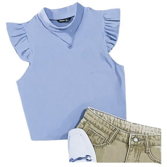 Molde Cropped Gola Alta com Babado na Manga P ao Gg