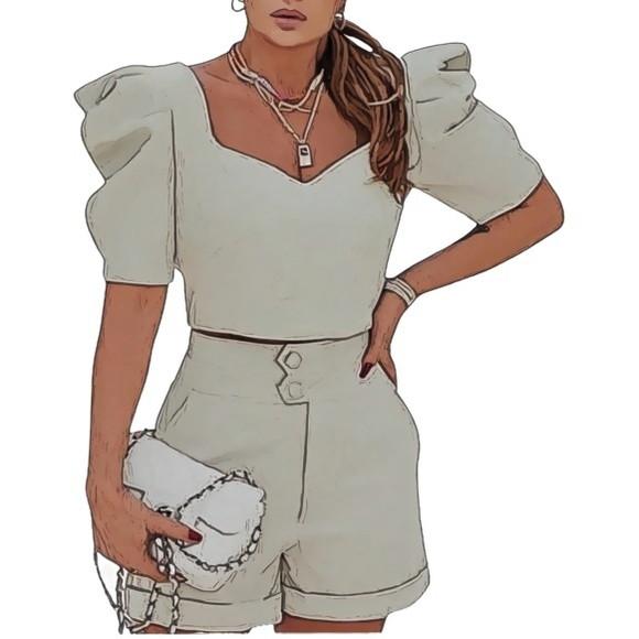 Molde Cropped Manga Bufante + Short Alfaiataria P ao Xg