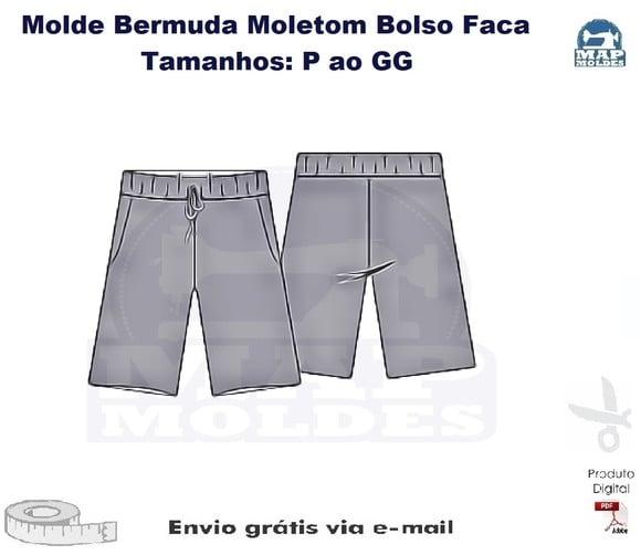 Molde de Bermuda Moletom Masc Bolso Faca PDF P ao GG