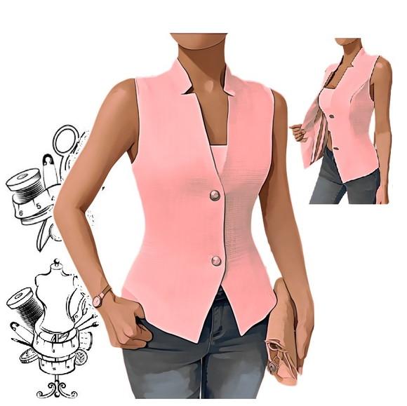 Molde de Blazer Feminino sem Mangas do P ao Xxg #513