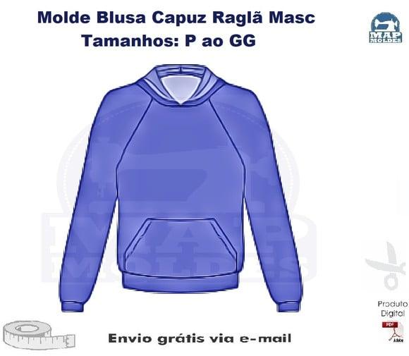 Molde de Blusa Capuz Raglã Masc PDF P ao GG