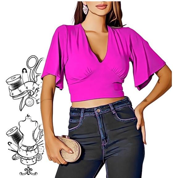Molde de Blusa Decote V Manga Ampla do P ao Xxg #504