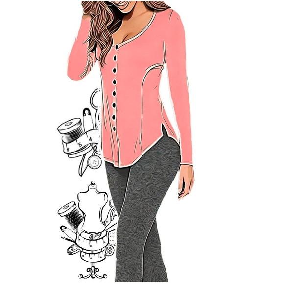 Molde de Blusa Feminina Manga Longa do P ao Gg #492