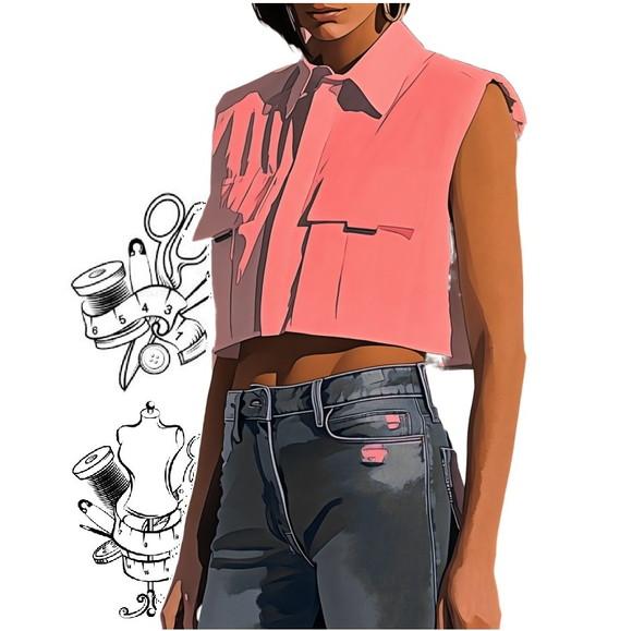 Molde de Camisa sem Mangas com Bolsos do P ao Xxg #507