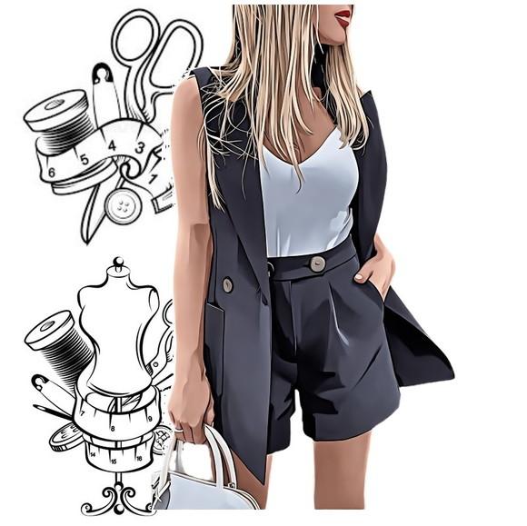 Molde de Conjunto Colete + Short Fem Adulto Pp ao Gg #405