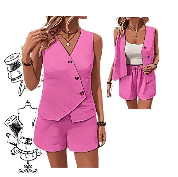 Molde de Conjunto Jaqueta sem Mangas e Short Fem P - Gg #443