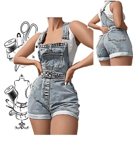 Molde de Jardineira Jeans Bainha Enrolada P ao Xxg #418