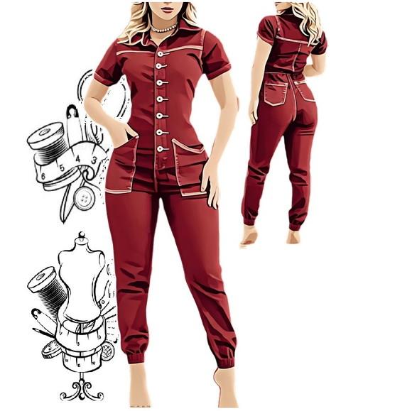 Molde de Macacao Jogger Estiloso Fashion P ao Xxg #456