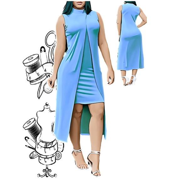 Molde de Vestido Longo com Sobreposição P ao Xxg #446