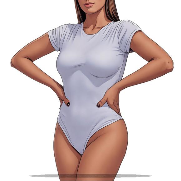 Molde Digital de Body Adulto Fem Manga Curta do P ao Xxg