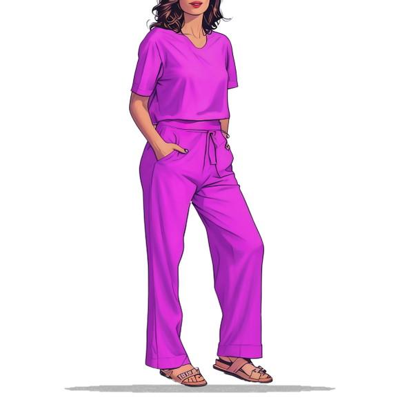 Molde Digital de Calça Pantalona e Blusa Manga Curta P ao Gg