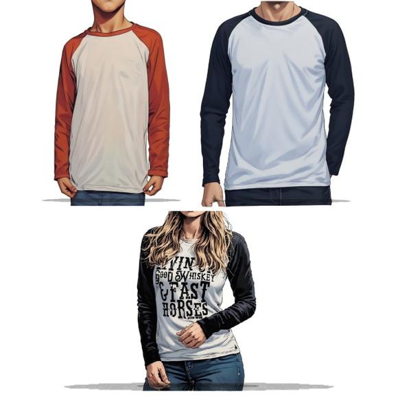 Molde Digital de Camiseta Raglan Manga Longa Masc Fem Inf