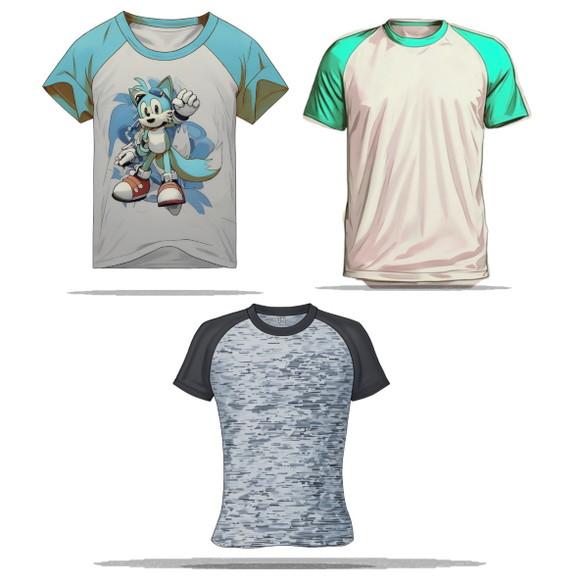 Molde Digital de Camiseta Raglan Manga Curta Masc Fem Inf