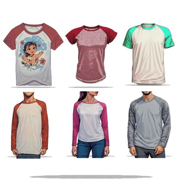 Molde Digital de Kit com 6 Camisetas Raglan m Curta e Longa
