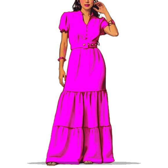 Molde Digital de Vestido Babados e Decote com Botoes Pp-xxg
