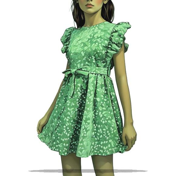 Molde Digital de Vestido Inf com Babado na Manga 2 a 14 Anos