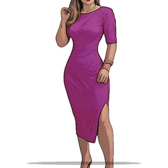 Molde Digital de Vestido Midi Tubinho m Curta Malha P ao G