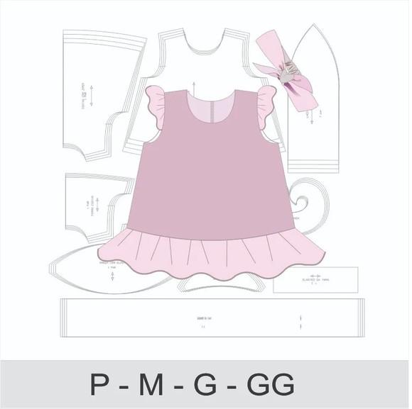 Molde Digital de Vestido Trapézio com Tiara Bebê
