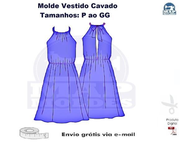 Molde Digital Lindo Vestido Cavado em PDF do P ao GG