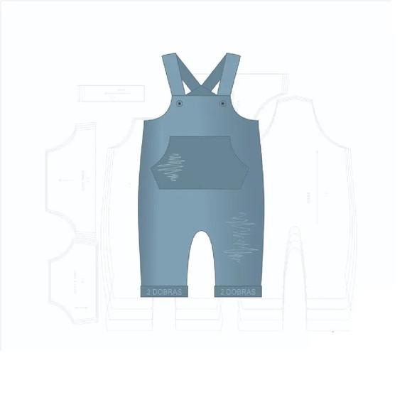 Molde Digital Modelagem de Jardineira Bebê com Bolso Canguru