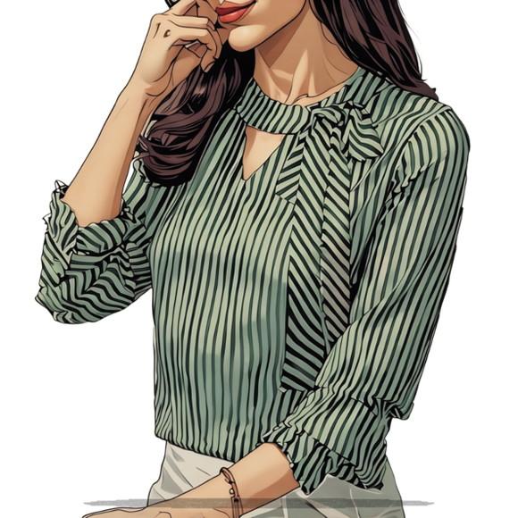 Molde em pdf de Blusa Fem Manga Longa Laço na Gola do 38-46