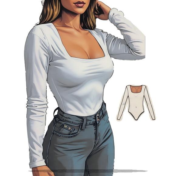 Molde em pdf de Body Manga Longa Decote Quadrado P ao Xxg