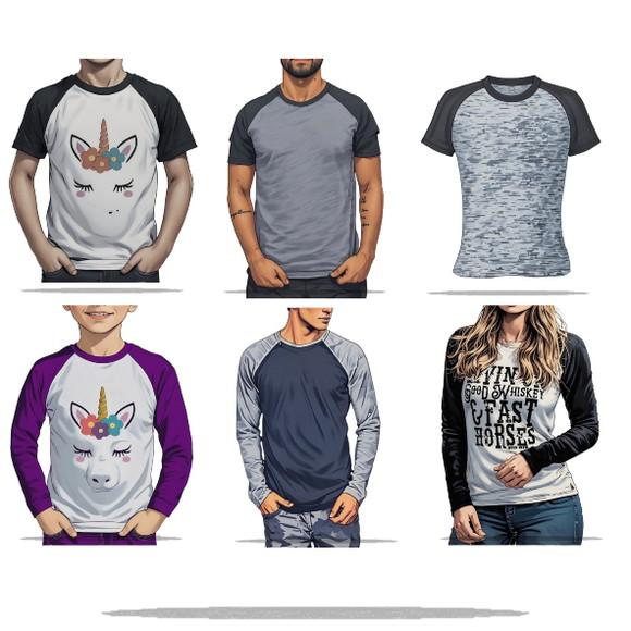 Molde em pdf de Kit com 6 Camisetas Raglan m Curta e Longa