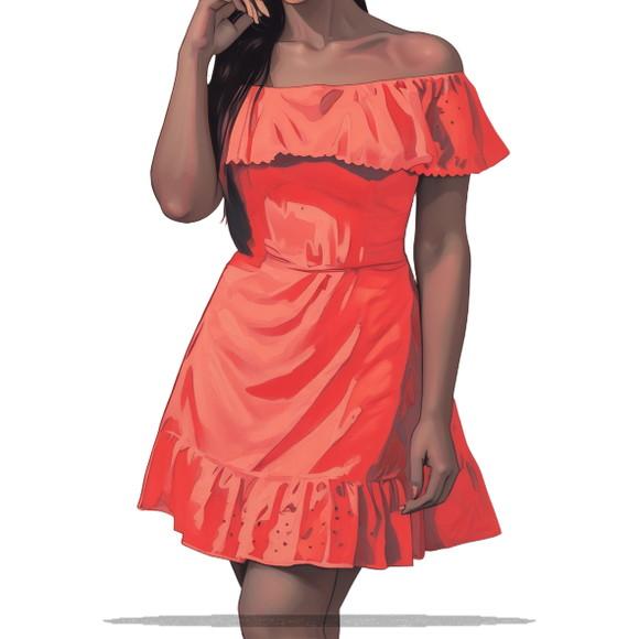 Molde em pdf de Vestido com Babado Ombro a Ombro do 36 ao 44