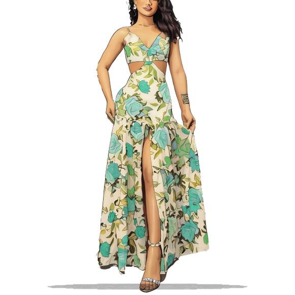 Molde em pdf de Vestido Longo Verão Aberto Frente P ao Xxg