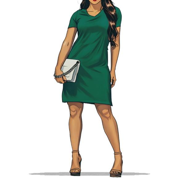 Molde em pdf de Vestido Malha Manga Curte Gola V do Pp ao Gg