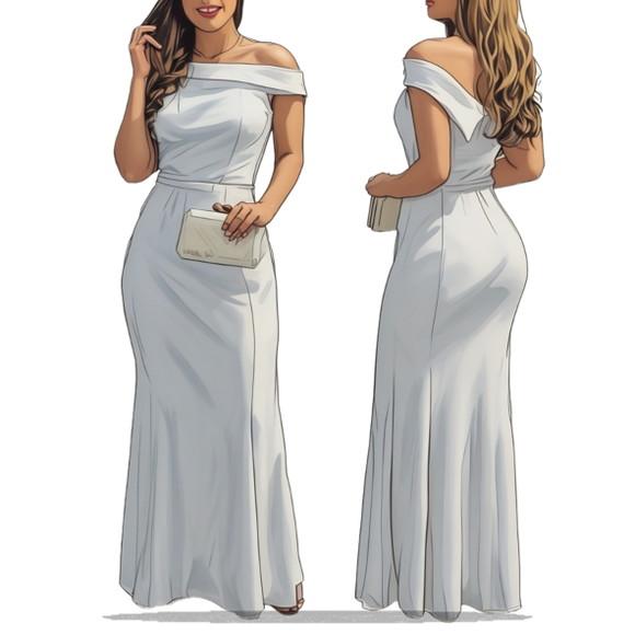 Molde em pdf de Vestido Longo Ombro a Ombro P ao Gg