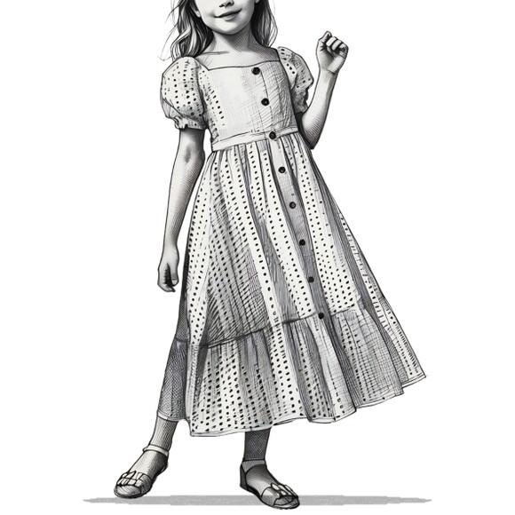 Molde em pdf de Vestido Midi Inf Manga Bufante 2 a 14 Anos