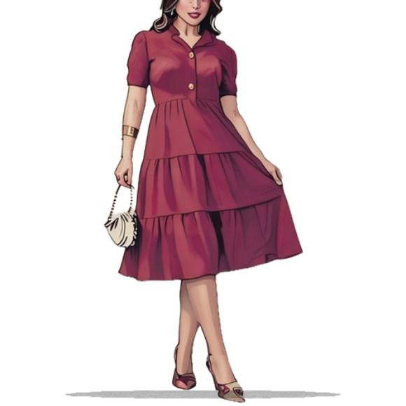 Molde em pdf de Vestido Manga Curta 3 Marias com Gola P - Gg