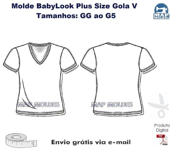 Molde Modelagem Baby Look Plus Size Gola V