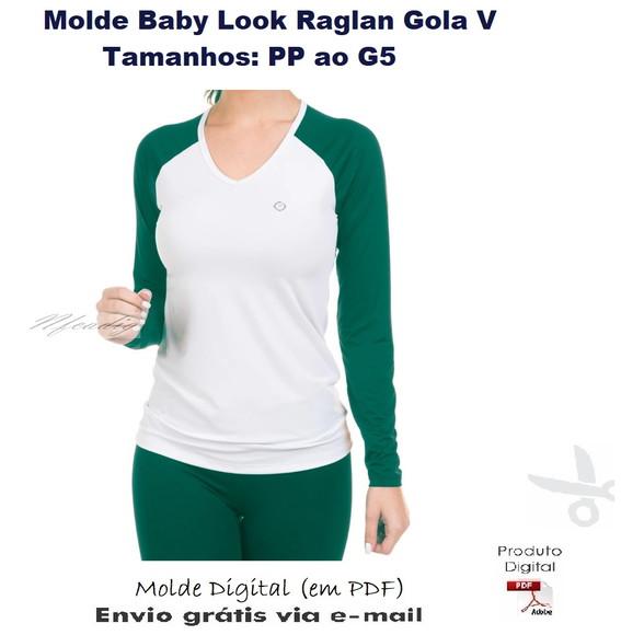 Molde Modelagem Baby Look Raglan Gola V M Longa #315