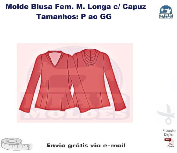 Molde Modelagem Blusa Manga Longa com Capuz P ao GG