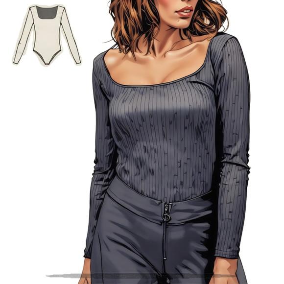 Molde Modelagem Body Manga Longa Decote Quadrado P ao Xxg