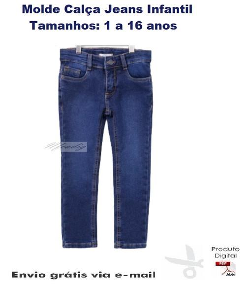 Molde Modelagem Calça Jeans Infantil 1 a 16 anos #195