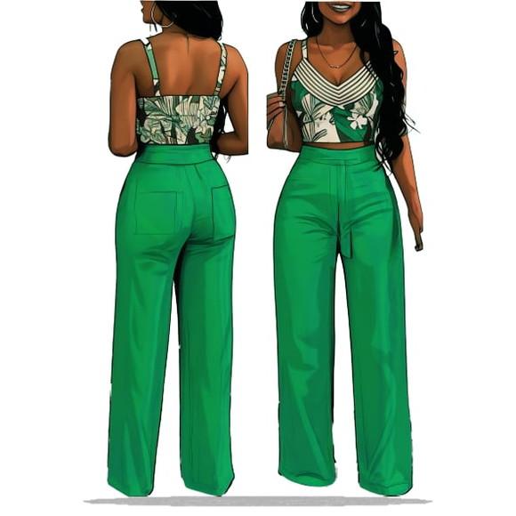 Molde Modelagem Conjunto Calça e Cropped Alça Fem P ao Xxg